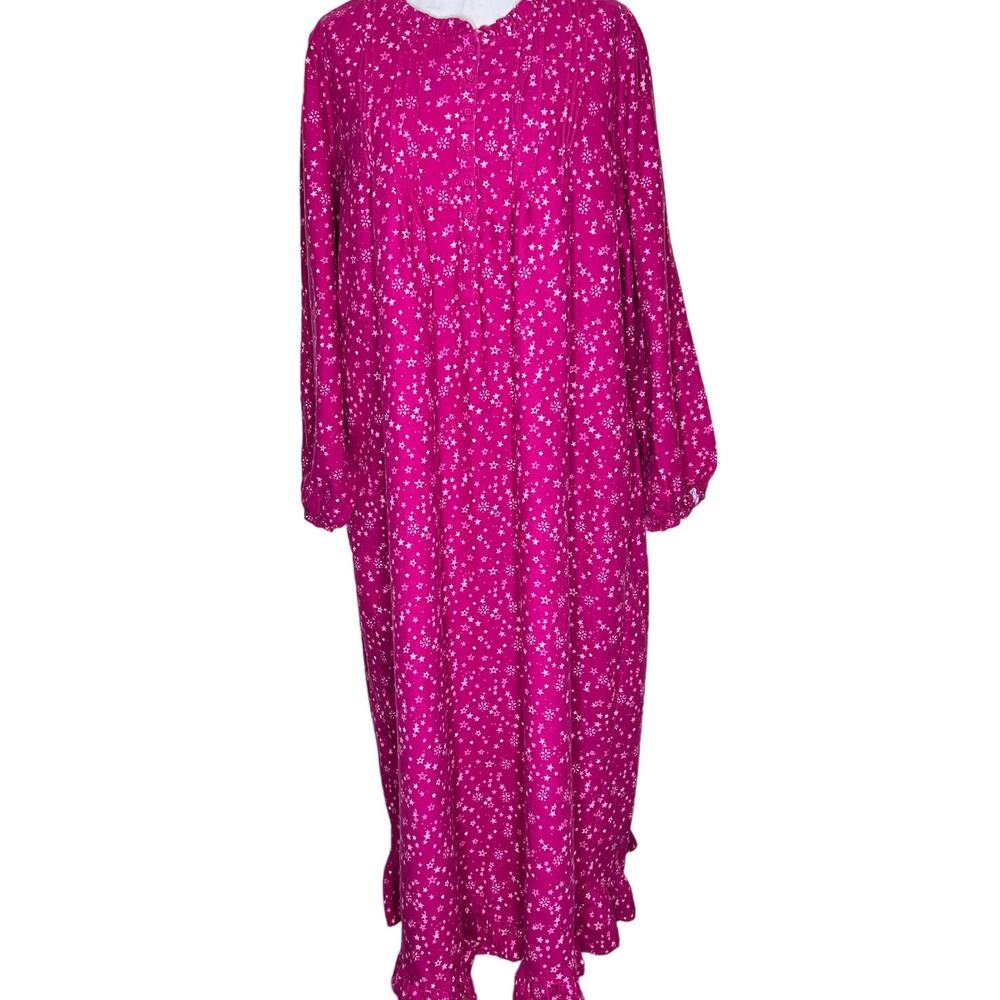 Only Necessities Flannel Long Nightgown 1X Womens 22/24 Pink Star Lounge Sleep